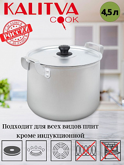 АЛ_ПОВАРСКАЯ Кастрюля 4,5 л мет. руч, мет.крышка пласт. пипка арт.14045 Калитва 