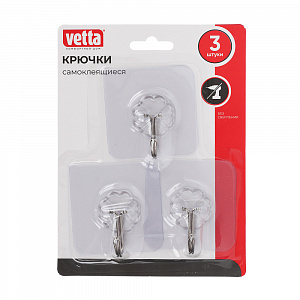 Набор крючков самоклеющихся 3шт, 6*6см VETTA ПВХ арт.  440-350 