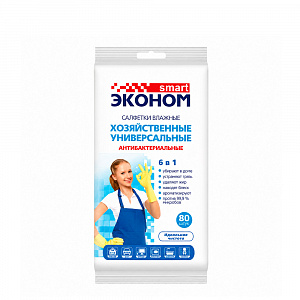Салфетки влажные ЭКОНОМ SMART №80 хозяйственные антибактериальные универс. 6 в 1 арт. 30909 