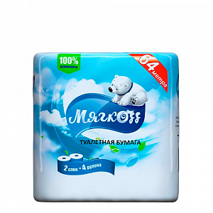 Туалетная бумага "Мягкоff" 16м, 4 рулона, 2 слоя, белая арт. ФР-00004327 