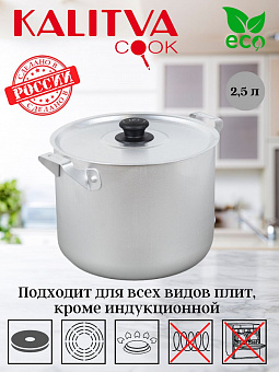 АЛ_ПОВАРСКАЯ Кастрюля 2,5 л мет.  руч, мет.крышка пласт. пипка арт.14025 Калитва 