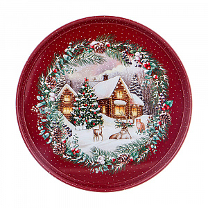 Поднос нерж с декором 33*2,1см AGNESS НОВЫЙ ГОД арт. 898-026/130/132/133 